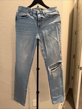 J. Crew Light Blue Boyfriend Jeans with Knee Rip